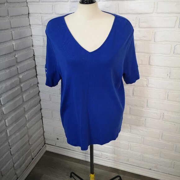 Lauren Ralph Lauren Ladies Size 3X Royal Blue V-neck Short Sleeves T-shirt - Picture 1 of 11